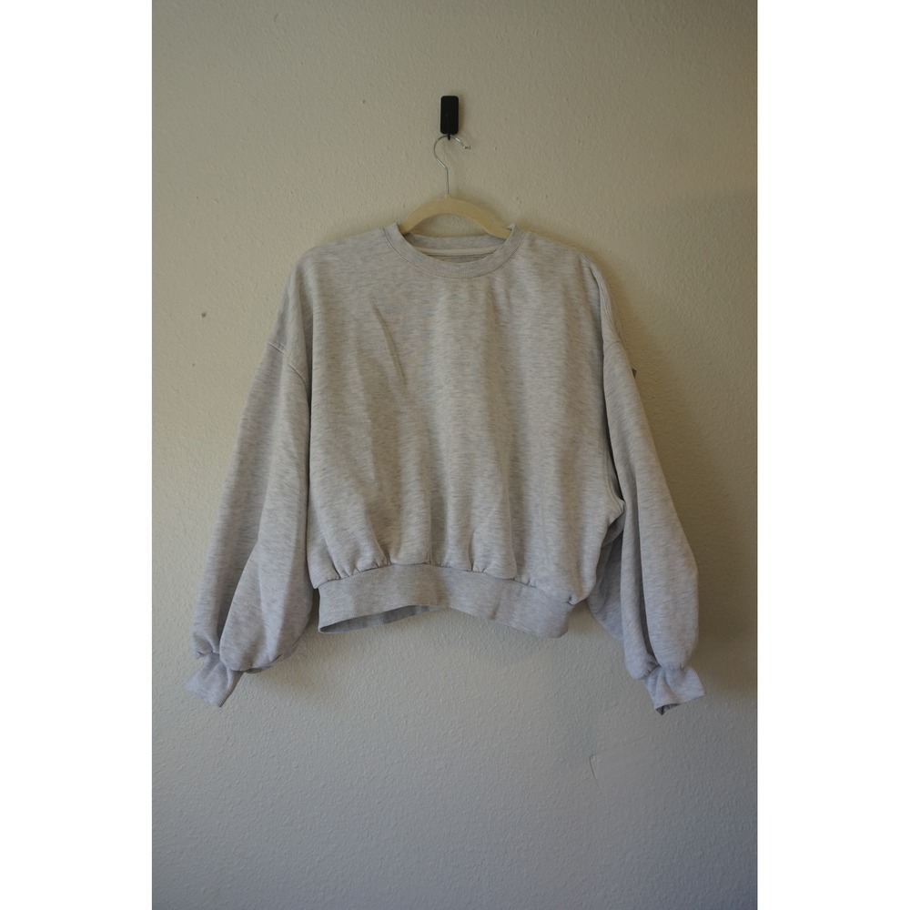 T/ALA Crewneck Sweatshirt Cropped Balloon Sleeve Athleisure Heather‎ Grey size S